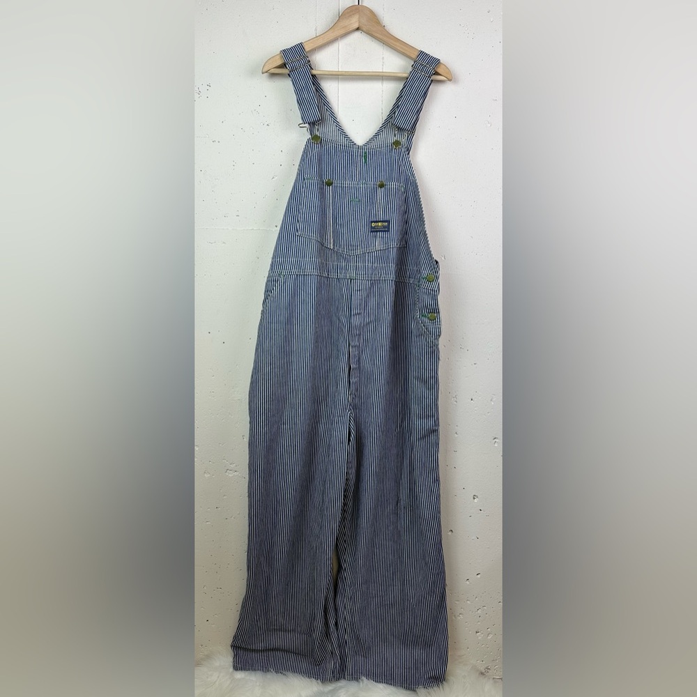 Vintage Union Made Sanforized Osh Kosh Vestbak Hickory Stripe Railroad Overalls